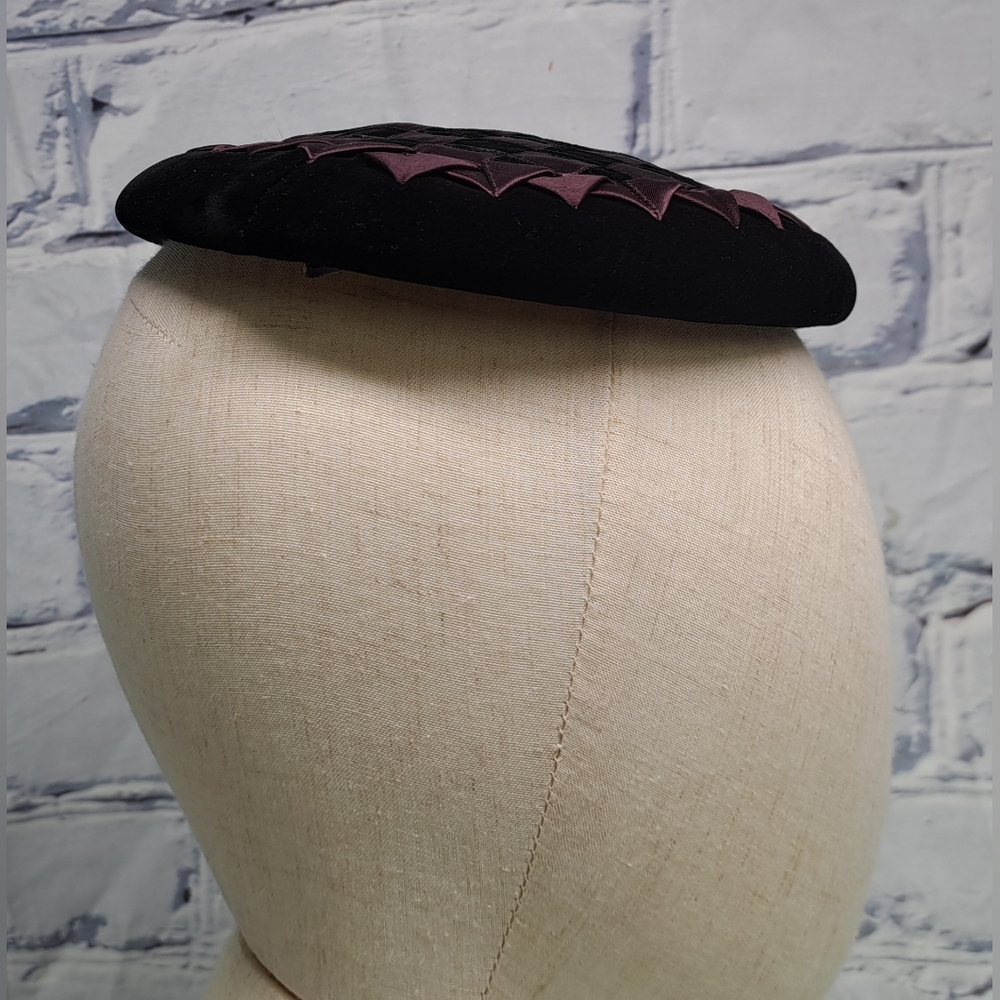 Bonwitt Teller Women's Hat Velvet Check Purple Black Vintage 70s 60s - Picture 9 of 12